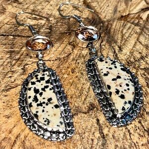 Dalmatian Stone Earrings 2 1/2”